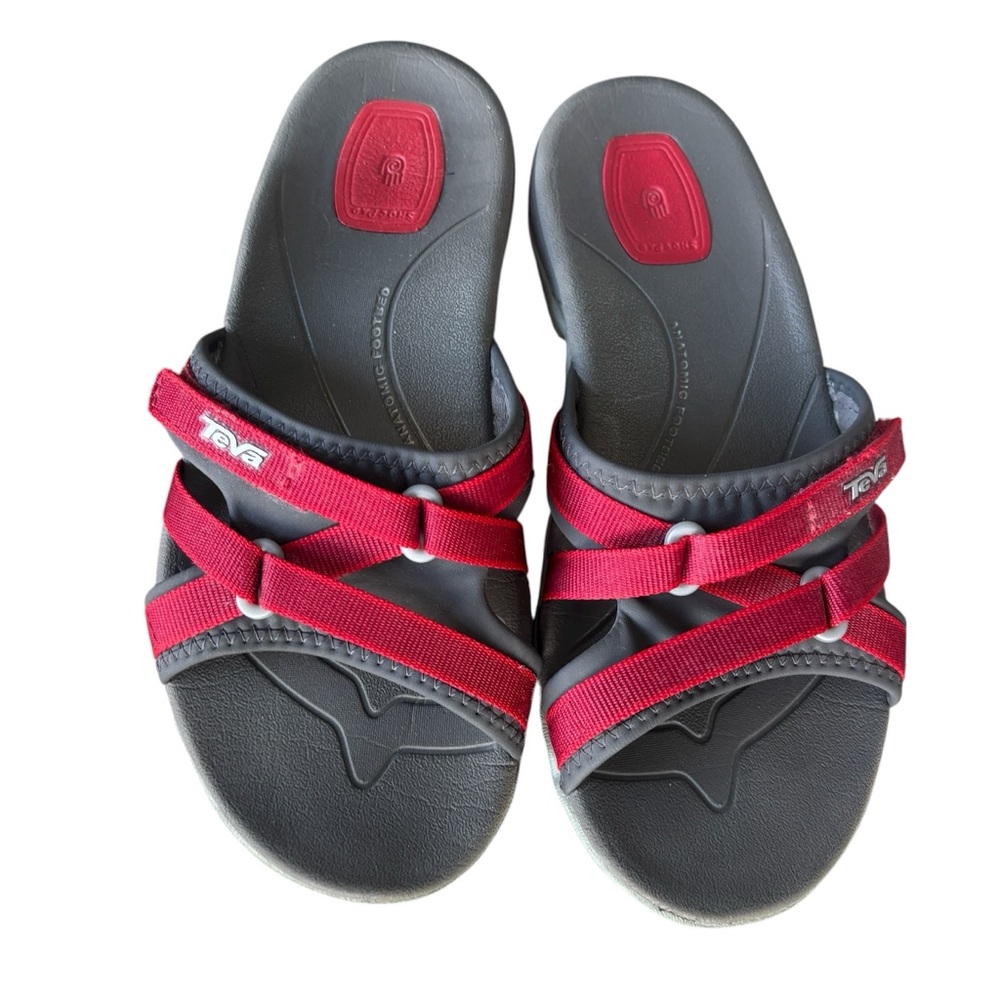 Teva Red Tirra Slide Sandals with a Shoc Pad and Anatomic Footbed 6 - Picture 2 of 11